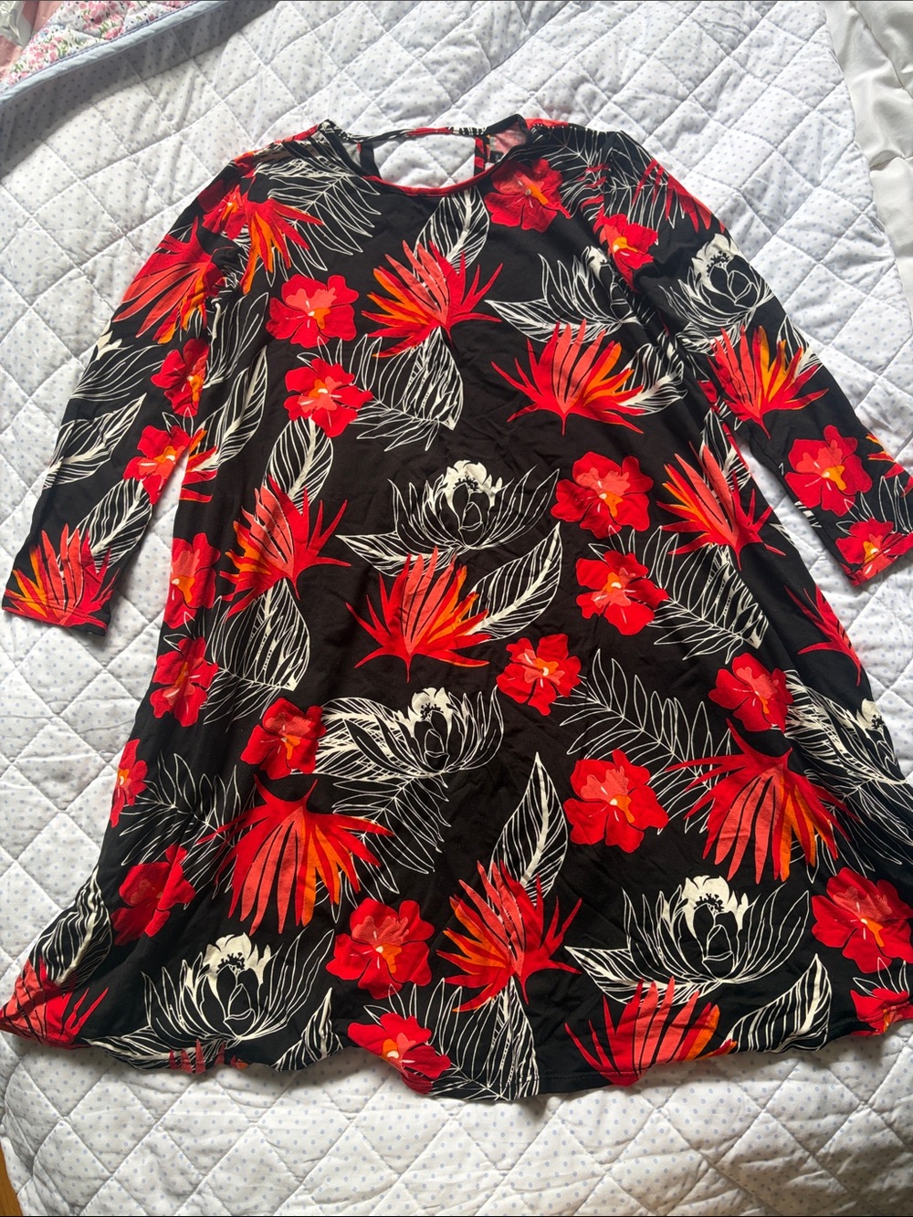 Ava Sky Black and Red Floral Dress Yumiko